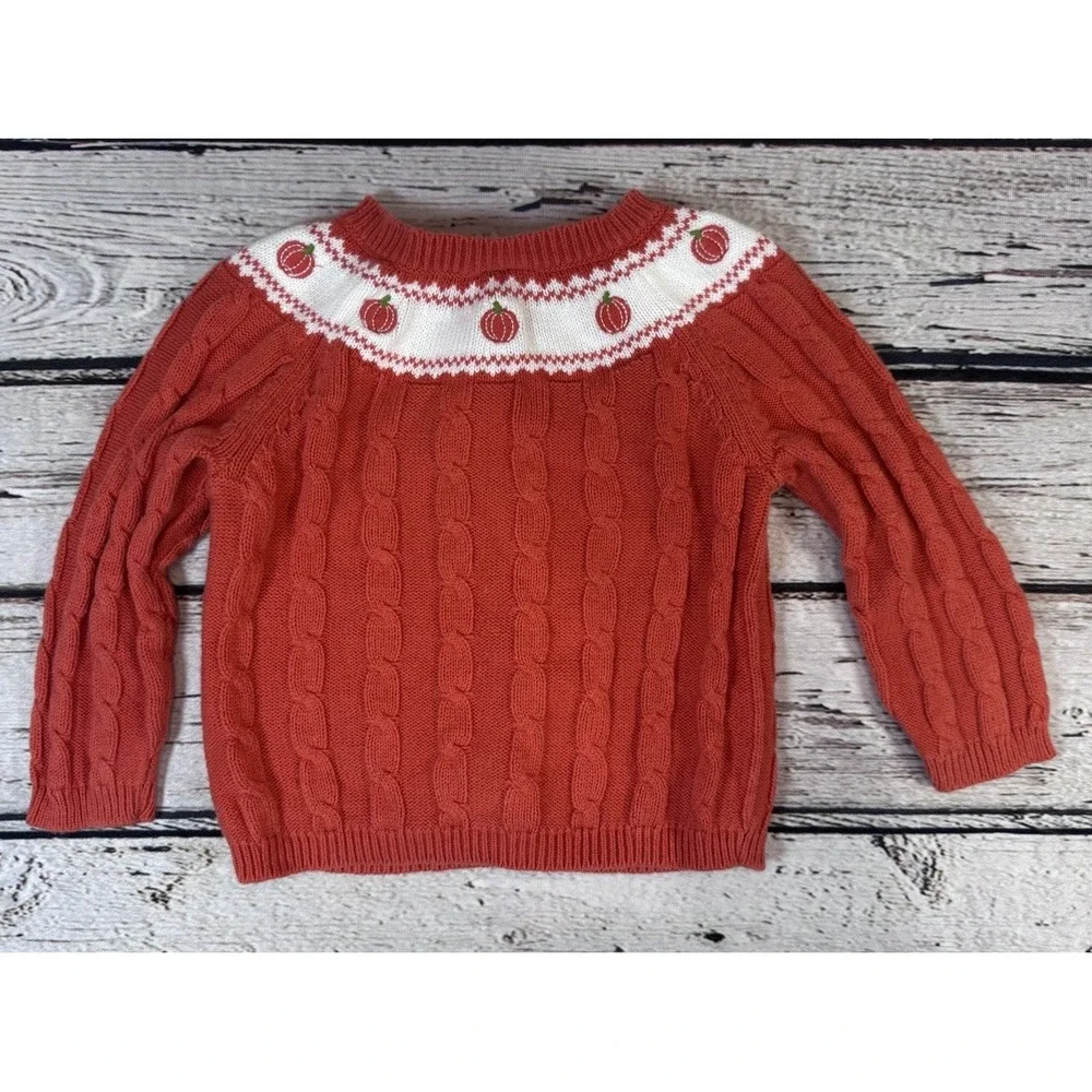 GYMBOREE Girls Size 18-24m Embroidered Pumpkin Cable Knit Cardigan Orange Button